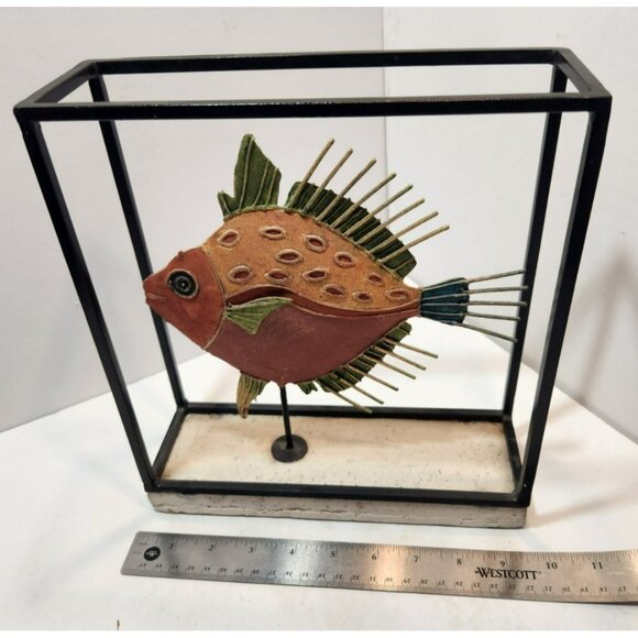 Art Studio Metal Bight Multicolor Tropical Oceanic John Fish In Display Stand - Picture 9 of 9
